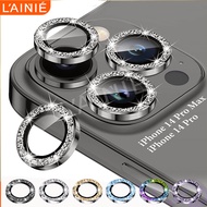For iPhone 15 14 13 12 11 Pro Max 14 15 Plus Bling Glitter Diamonds Metal Ring Camera Lens Protector Tempered Glass