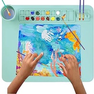 Patpot Silicone Painting Mat, 20"x 16" Silicone Art Mat with Cup, Kids Painting mat for Resin, DIY, Drawing Resin, Paint, Clay，Playdoh Large Craft Mat- Silicone Art Mat,Craft, (Blue）