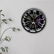 [yiodusi] 2D Car Wheel Hub Wall Clock Home Decor,Round Large Arabic Numerals Silent Round Clock for 