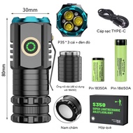 Đèn pin mini cầm tay siêu nhỏ siêu sáng tỏa S450X vỏ nhôm chống nước IPX7 có móc gài nam châm tiện d