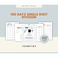 IU11 - PDF/Softcopy 100 Days Single Digit Division 115 Pages (7-9 Years)