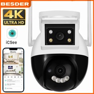 BESDER 8MP 4K กล้อง WiFi กล้อง PTZ เลนส์คู่หน้าจอคู่ Ai การติดตามอัตโนมัติการตรวจสอบร่างกายมนุษย์กล้อง IP กลางแจ้งวิดีโอกล้องวงจรปิด IP การรักษาความปลอดภัย
