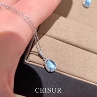 Ocean‑Blue Water‑Drop Clavicle Necklace Women Short Delicate Neck Accessory