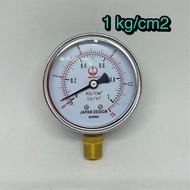 Pressure gauge เกจวัดแรงดัน 1 kg/cm2 หรือ 15 psi หน้าปัดขนาด 2.5 นิ้ว เกลียว 1/4 นิ้ว BSPT Buttom connection ยี่ห้อ OKURA มีความเที่ยงตรงแม่นยำ