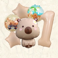 7pcs Cute Capybara Foil Balloon Caramel Number Balloon for Capybara Birthday Party Decorations Suppl