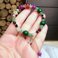 金銀財寶Jinyincaibao鴿血紅草莓晶 /滿綠甘青/石榴石彈性手串