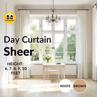 Sheer White & Brown Color 6 7 8 9 10 feet Light Filter Soft Airy Langsir Curtain Sheer Hook Ring