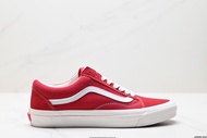 Vans Knu Skool Vr3ของแท้ย้อนยุคเรียบง่ายทนต่อการสึกหรออเนกประสงค์สีแดงรองเท้าเล่นกีฬากลางแจ้งแบบสั้น