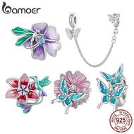 Bamoer 925 Sterling Silver Flower &amp; Bird Bead Butterfly Charms For Women Original Bracelet &amp; Bangle Enamel Process Fine Jewelry