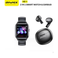 Awei HE-1 TWS Earbuds Smart Watch 2 in 1 Set Music Watch Set Earphone Smart Watch Awei Sport Combo S