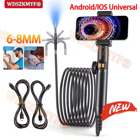 6/8mm Two-Way Endoscope Articulating Industrial Borescope Snake Camera with Light 360°Rotation Sewer