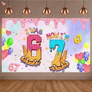 6 7 Meme Birthday Photo Booth Backdrop "I Was 6 Now I'm 7" Sprinkles Donut Party Decoration Ice Crea