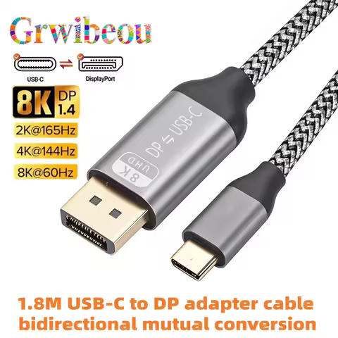8K60Hz USB-C to DP Adapter Cable Bidirectional Mutual Conversion DP to USB-C 1.8M Cable for MacBook 