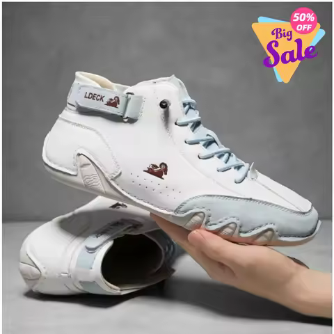 LDECK Leather Casual Shoes Sneakers for Men Fashion Outdoor Walking Loafers Shoes Comfortable Footwe