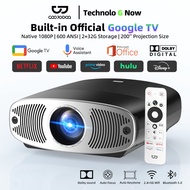GOOJODOQ 1080P Projector Smart Google TV & Android 9 Dual System Large Capacity Storage Projector
