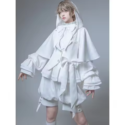 Hunting Rabbit White Moonlight Edition Retro Cool Ouji Lolita Jacket /Short Pants/Trousers Set by Pr