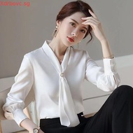 Women's Formal Office Blouses With Tie Korean Style Turn-down Collar Blouses Spring Fashion Solid Co