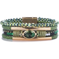 FANCYSHINYMothersDayGiftsLeatherWrapBraceletsCrystalBeadsBraceletBohoCuffStoneCharmBraceletswithClas