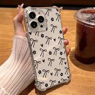 1pc Creative Black Bow Heart Flower Transparent 4-Corner Shockproof Air Cushion Phone Case Compatibl