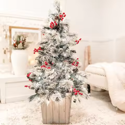 Christmas Tree 4Ft Pre-lit Ashcroft Artificial Frosted Fir Potted Christmas Tree with 100 Soft White