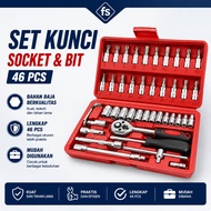 46 pcs Chrome Vanadium Shock Wrench Set 1/4 Sockets Bit Hex