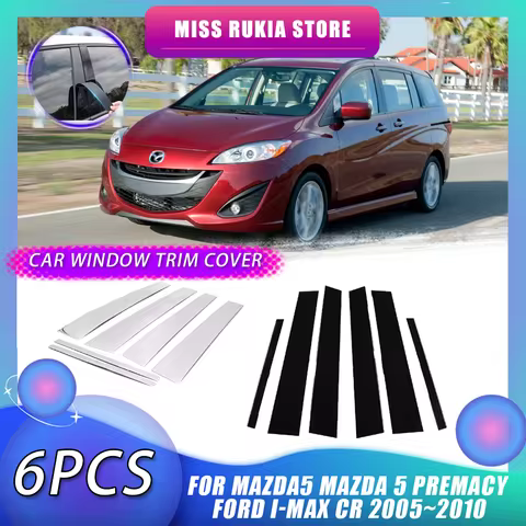 Window Trim Cover for Mazda5 Mazda 5 Premacy Ford i-Max CR 2005~2010 Carbon Fiber Silver Pillar Post