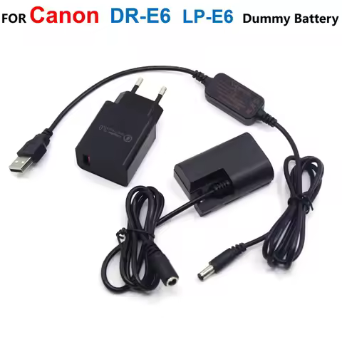 DR-E6 LP-E6 LP-E6N Fake Battery+5V USB Power Bank Cable+Charger Adapter For Canon EOS 60D 70D 5D2 6D