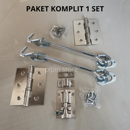 Paket Hak Angin Segi Silver Cantolan Penahan Jendela Stainless + Engsel Jendela 3 Inch Tebal 1 Set +