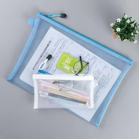 1Pcs A4/A5/A6 Mesh Zipper Pouch Clear Document Bag Book File Folders Stationery Pencil Case Home Off