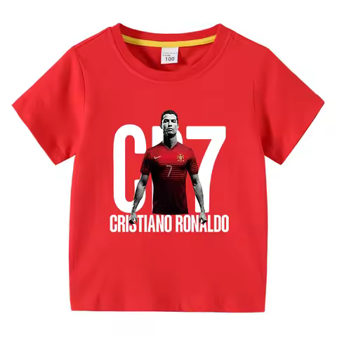 2026 Hot Selling Boys 100% Cotton T-Shirt CR7 Football Print Short Sleeve O Neck Breathable Summer C