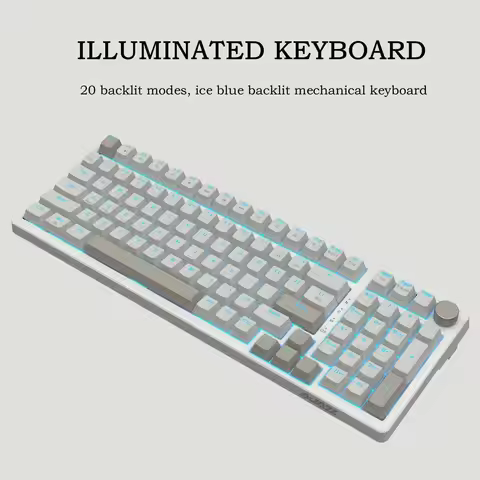 Ajazz AK992 Wired Gaming Mechanical Keyboard with Retro Style Color Scheme Red Switch Metal Knob Ice
