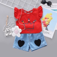 0-4Y Baby/Toddler Girl Sets Korean Summer Clothing Sets 2 Pieces Cotton Crown  Baju Budak Perempuan 