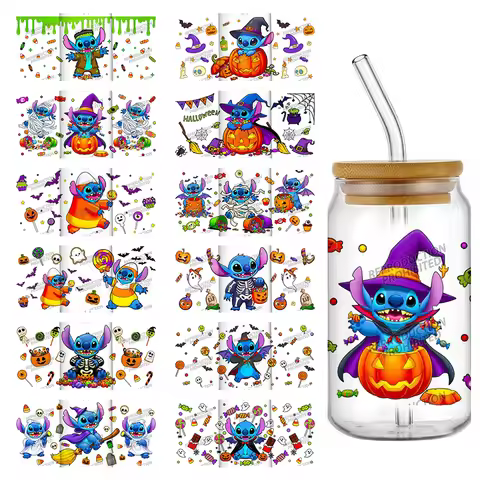 17 Exclusive Designs Cute Stitch at Halloween 16oz UV DTF 3D Phone Sticker Decals Wraps Glass Can Cu