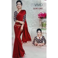 Saree Satin Saree With Teasel & Designer Blouse / Plain Satin saree / Satin Saree With Work Saree Bl