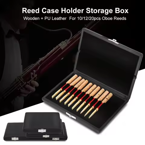 Oboe Accessory Box Oboe Reeds Case Wooden PU Leather Cover Reed Case Holder Storage Box for 10/12/ O