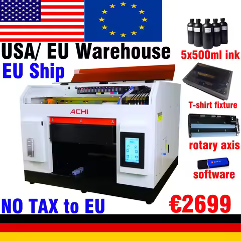 [US &EU STOCK] ACHI A3 UV Printer R1390 UV Flatbed Cylindrical A3 UV Printer for Glass Metal Wood Em