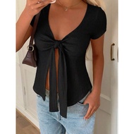7 DAYS| Basic black bow tie shirt