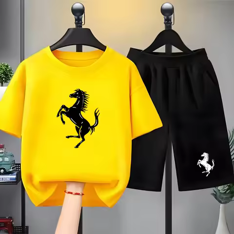 Children car emblem Clothes T-shirt Fashion Short-Sleeved+Shorts Summer Boy Girl Toddler 3-12Years C