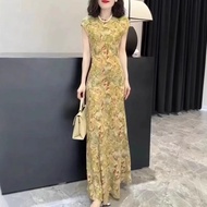 Daaimei Yiyuan 2025 Retro Printed Slim Fit Dress for Women