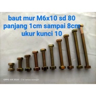 10 M6x10-80 key bolts and nuts, 1cm to 8cm long