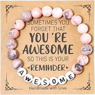 Natural Healing Stone You’re Awesome Beaded Strand Adjustable Bracelet with Meaningful Card Inspirat