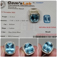 Natural Swiss Blue Topaz cut 23 ct memo GLI Ring Perak