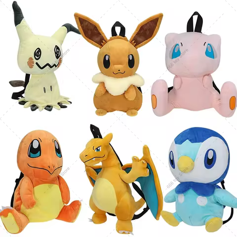 Pokemon Plush Backpack Mimikyu Eevee Mew Charmander Gengar Charizard Piplup Schoolbag Gifts for Chil