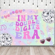 Iridescent 10th Birthday Decorations for Girl Banner, Double Digits Girl Music Superstar Banner for 