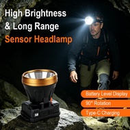 BORUIT Super Bright Sensor LED Headlamp USB Rechargeable Waterproof for Camping Fishing Hiking