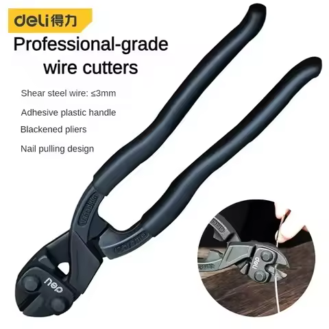 Deli 8 inch Black Bolt Cutters CR-V Steel Wire Cutters Multifunction Pliers with Nail Pulling Struct