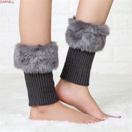 DARNELL Faux Fur Leg Warmers, Soft Fluffy Solid Color Short Knee Boots Cover, Y2k Style Thick Elasti