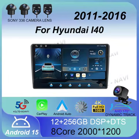 Android 15 Carplay Auto 4G+WIFI For Hyundai I40 2011-2016 GPS Navigation 2 din Multimedia Player Ste