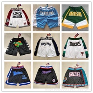 Foreign Trade Ball Pants Mengyi Spurs Bucks All Calf Pocket Dense Embroidered Shorts Retro Basketbal
