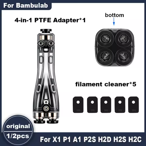 Original 4 in 1 PTFE Adapter for Bambu Lab H2C/H2D/H2S/P1S/P1P/P2S/X1C/A1/A1MINI 3D Printer, Multi-F